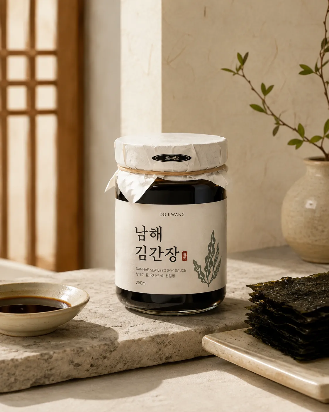 도광 남해 김간장 병과 간장 종지, 곁들인 김